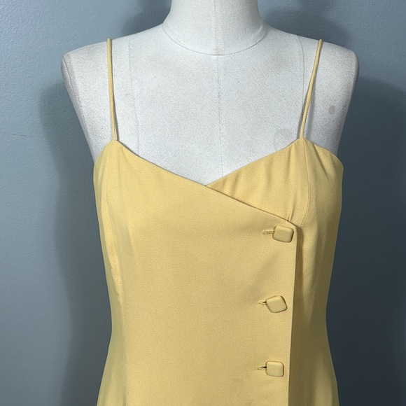 Vintage Spenser Jeremy Yellow Asymmetrical Button Front Midi Dress size 8 - Picture 4 of 11